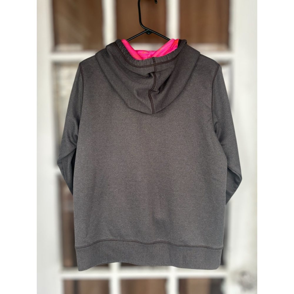 Under Armor Storm1 Women's Large Dark Gray & Pink Logo Long Sleeve Fleece Hoodie - Picture 2 of 15